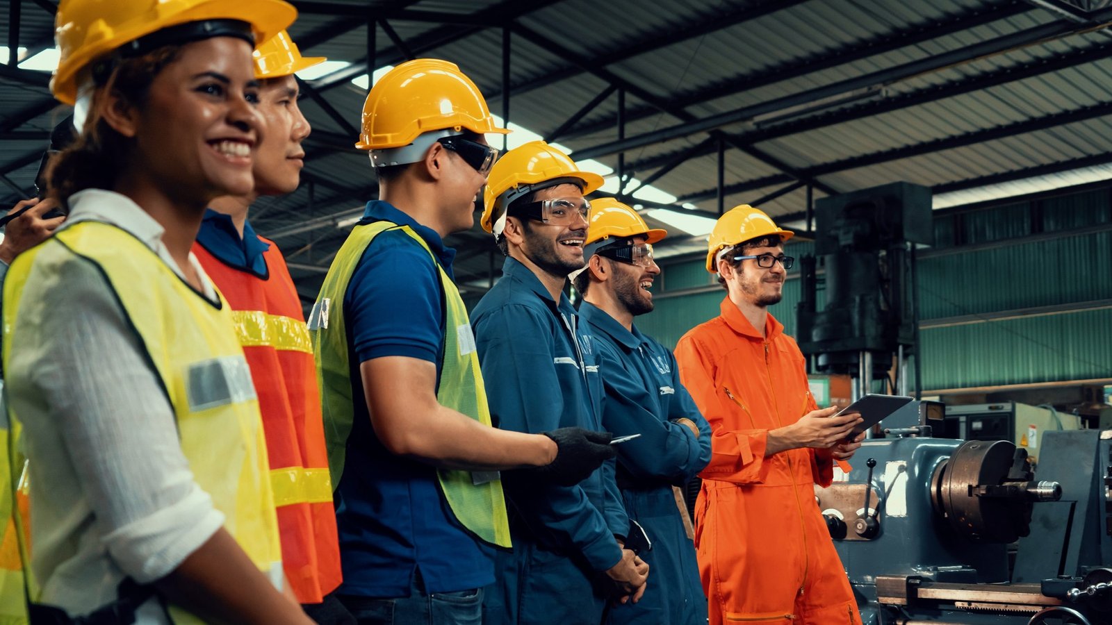 Skillful Worker Attending Brief Meeting In The Factory . Industr